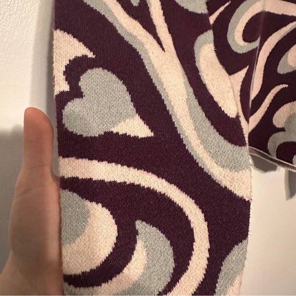 Anthro Maeve Carys Heart Pattern Mock Neck Sweater size Large Purple - Picture 4 of 7